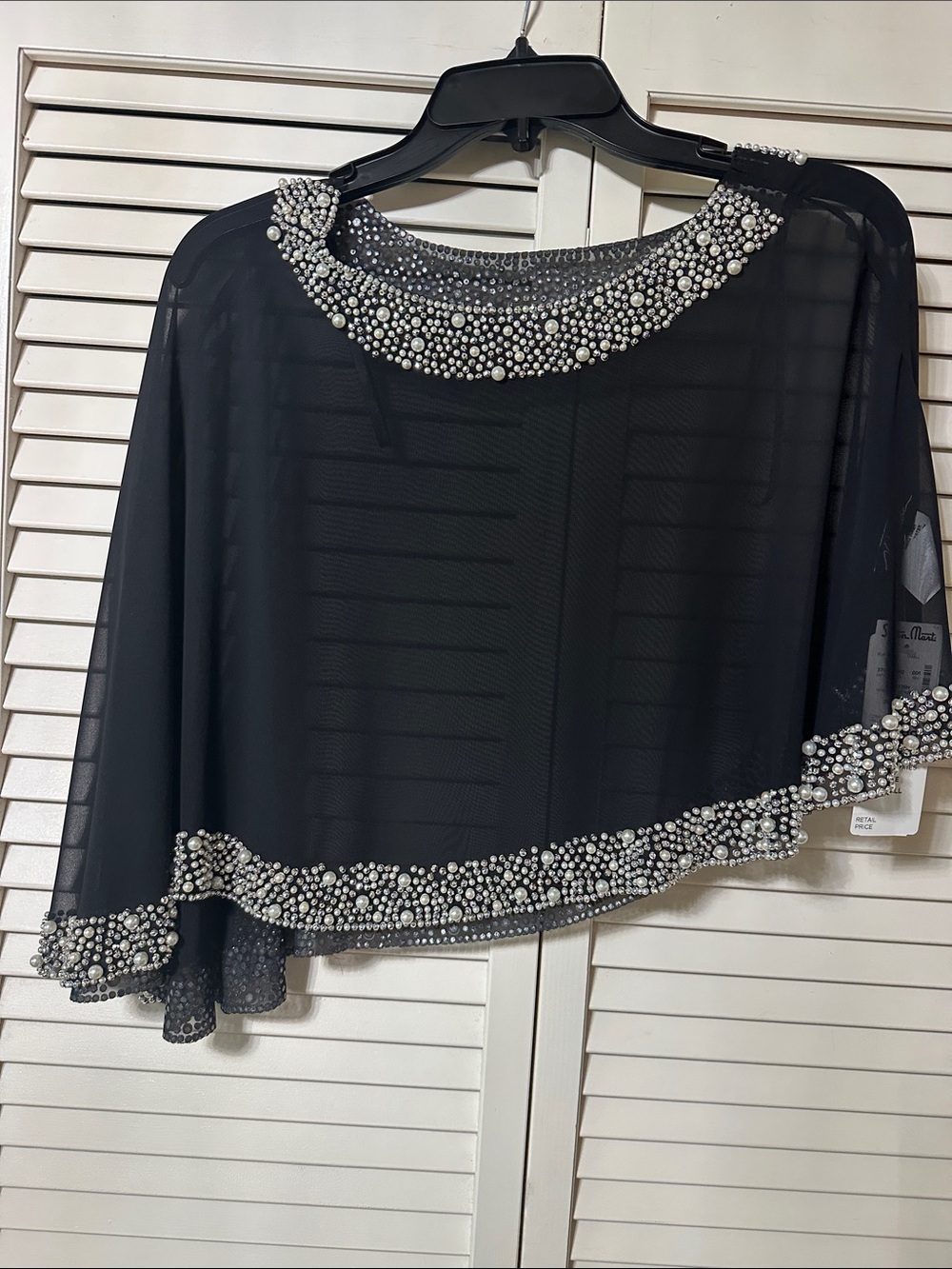 Embellished Black Pearl-Trim Women's Top